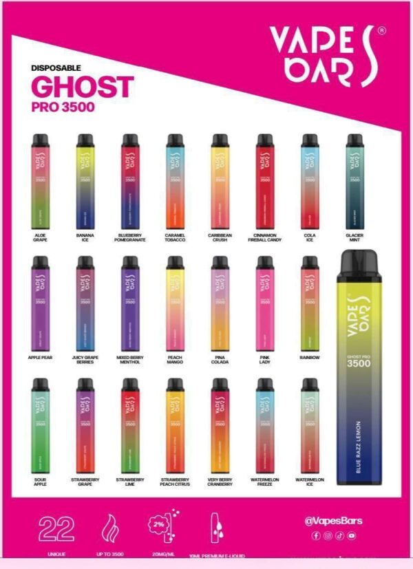 VAPES BARS Ghost Pro 3500 Puffs (0%) Zero Nicotine Disposable Vape in Dubai