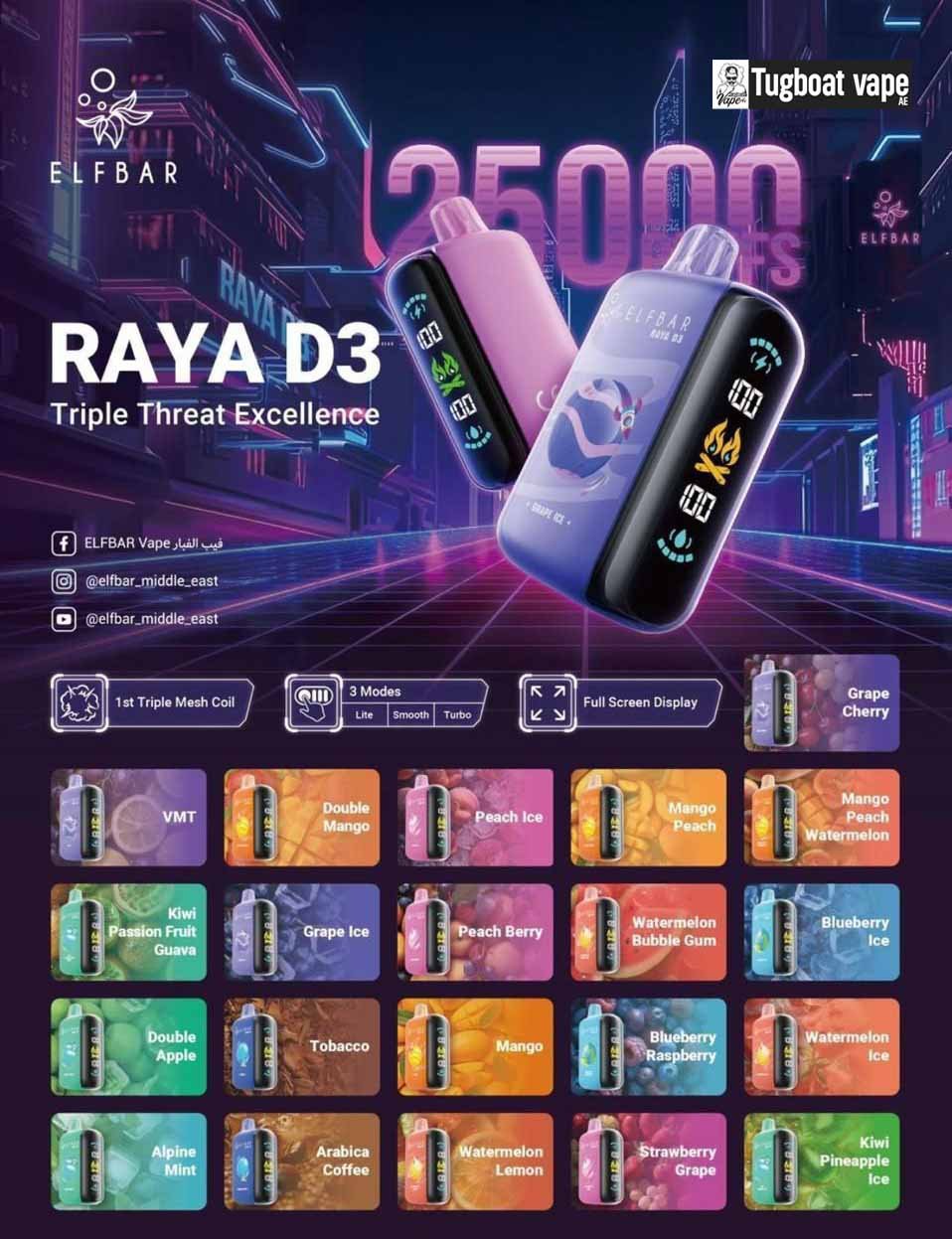 ELF BAR Raya D3 25000 Puffs 50MG Disposable Vape in UAE