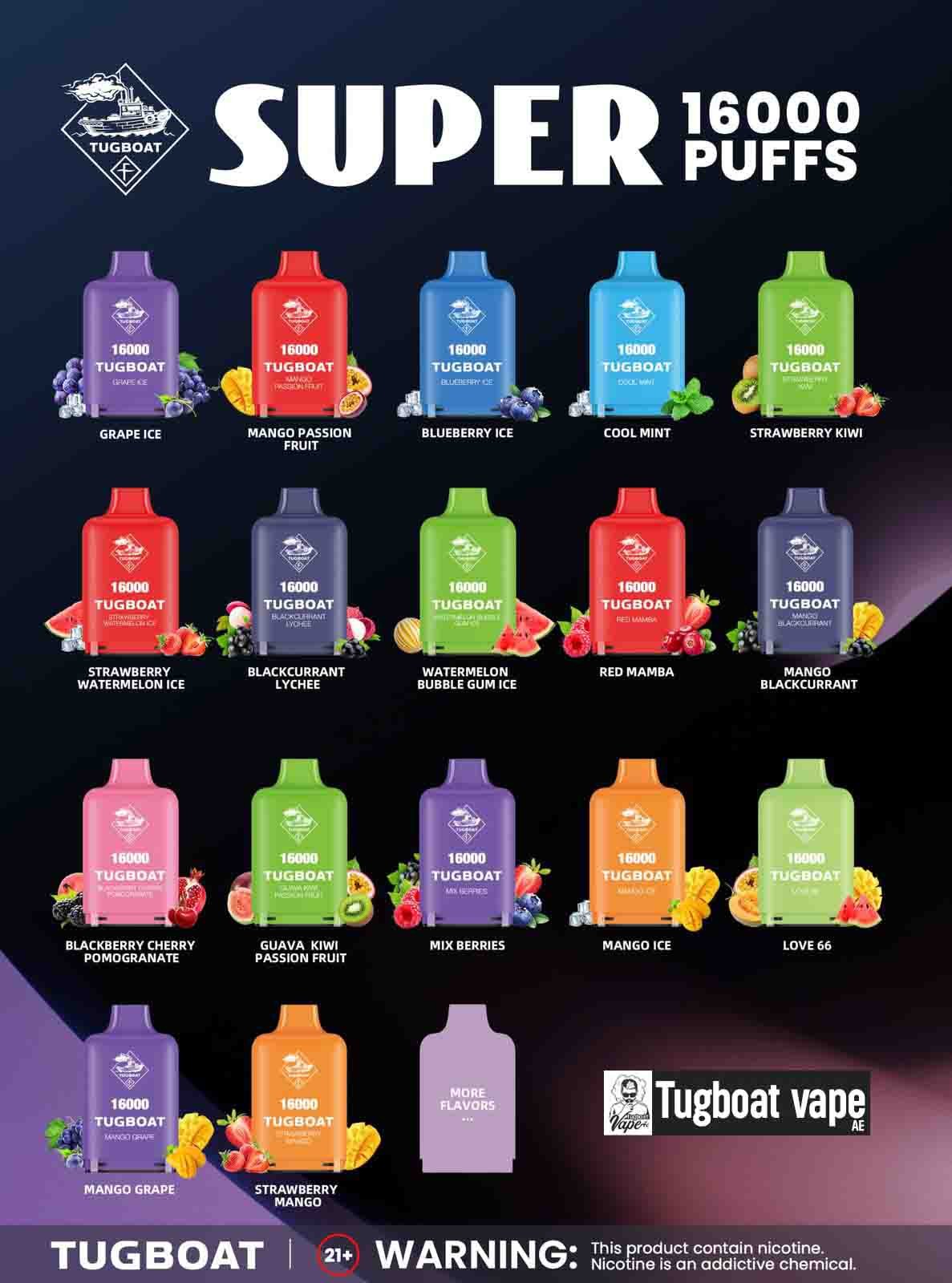 Tugboat super 16000 puffs pods Cartridges Disposable Vape In UAE